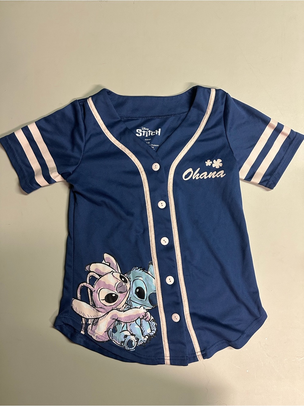 Disney Stitch Jersey button down Tee Sz 7/8 M